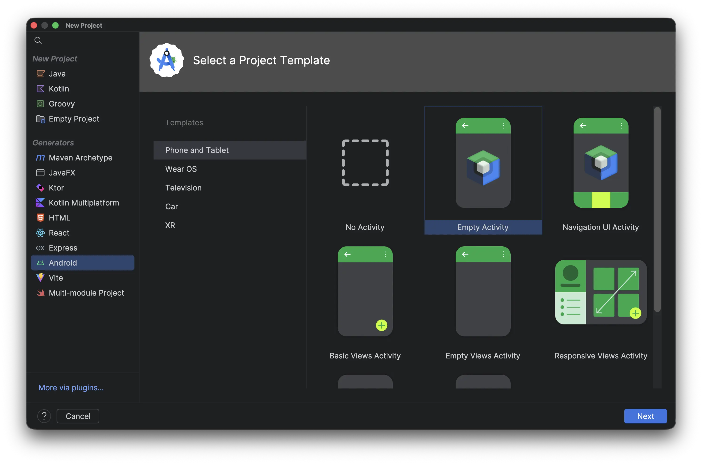 Android Studio New Project Setup