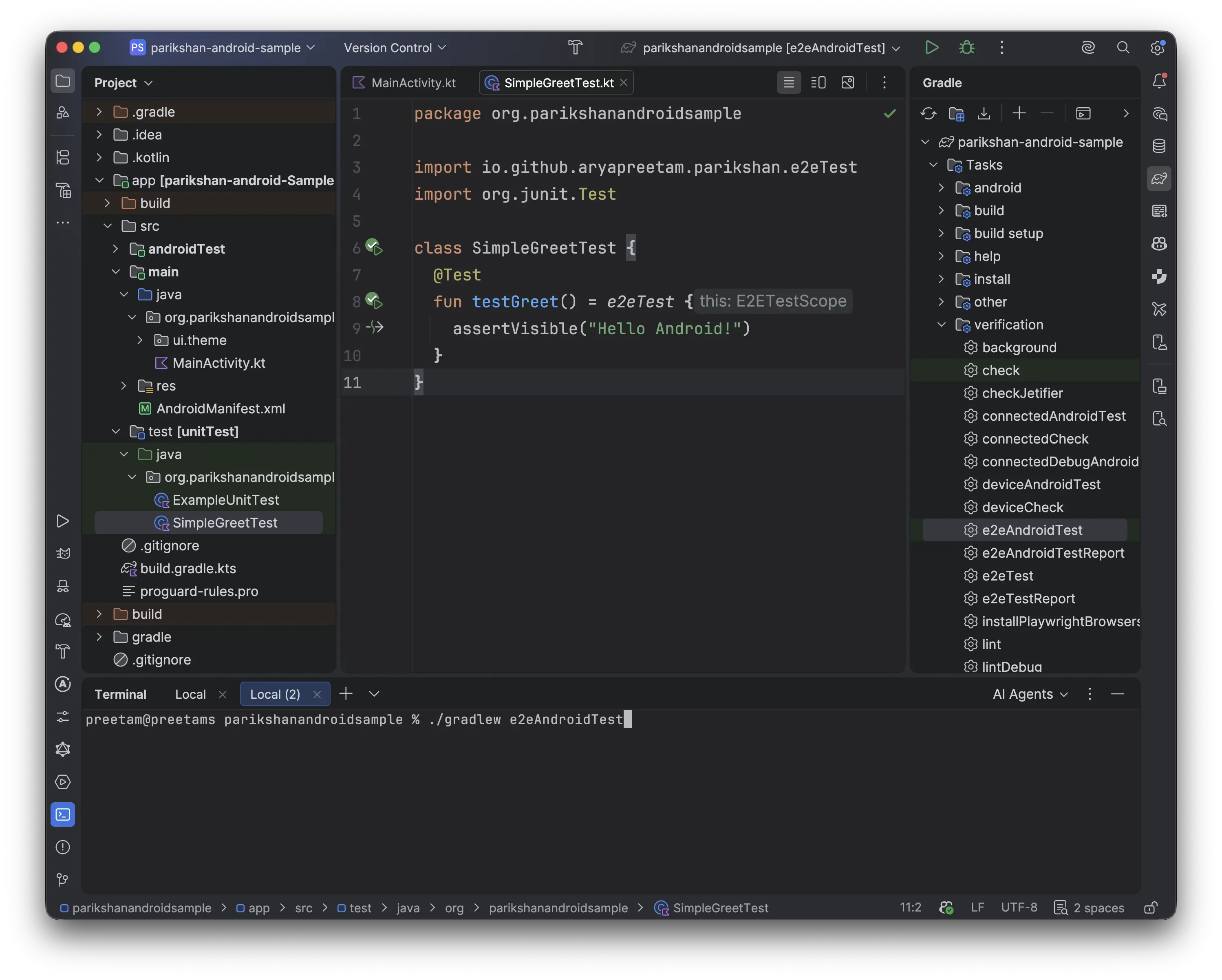 SimpleGreetTest.kt in IDE