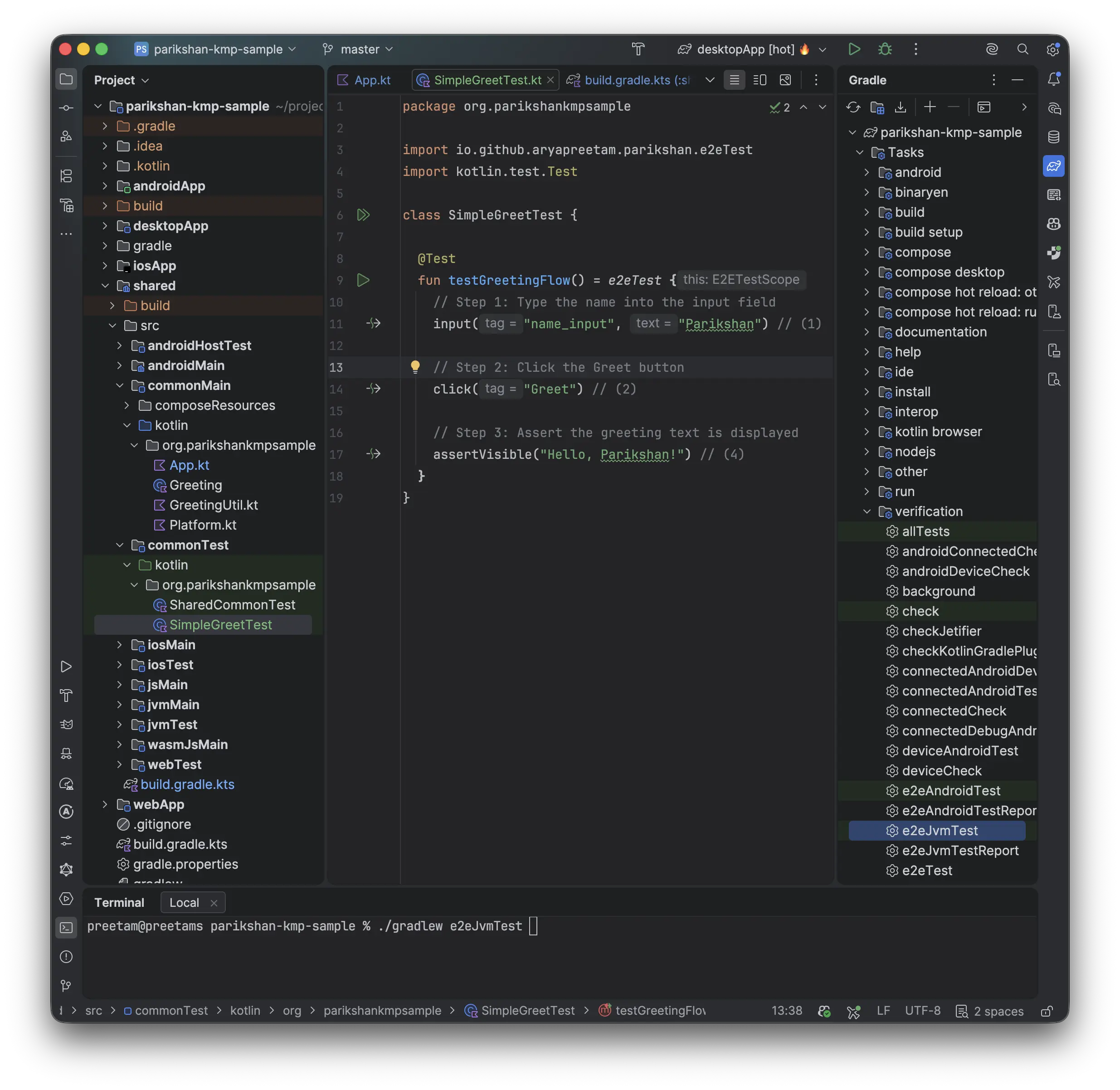 SimpleGreetTest.kt in IDE